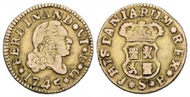 FERNANDO VI. 1/2 Escudo. 1745. Sevilla JP. Falsa de época. Fecha y ensayador correspondiente a Felipe V. Au. 1,78g. MBC-.