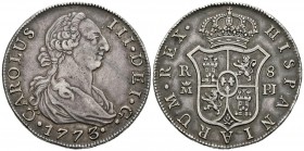 CARLOS III. 8 Reales. 1773. Madrid PJ. Cal-877. Ar. 26,76g. Pátina. MBC+/EBC-.