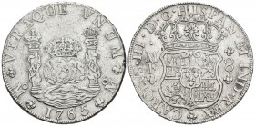 CARLOS III. 8 Reales. 1765. México MF. Columnario. Cal-901. Ar. 27,06g. MBC.