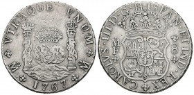 CARLOS III. 8 Reales. 1767. México MF. Columnario. Cal-906. Ar. 26,67g. MBC.