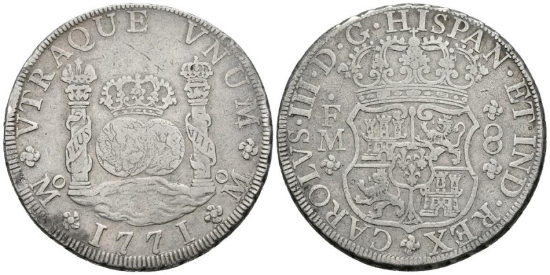 CARLOS III. 8 Reales. 1771. México FM. Columnario. Cal-914. Ar. 26,73g. MBC/MBC-...