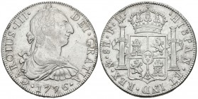 CARLOS III. 8 Reales. 1776. México FM. Cal-921. Ar. 26,96g. Bella. MBC+. Escasa.