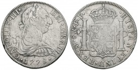 CARLOS III. 8 Reales. 1777. México FM. Cal-923. Ar. 26,73g. MBC-/MBC.