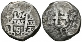 CARLOS III. 8 Reales. 1761. Potosí V. Dos fechas visibles. Cal-948. Ar. 23,78g. MBC.