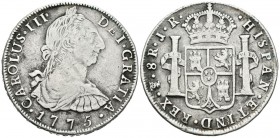 CARLOS III. 8 Reales. 1775. Potosí JR. Cal-975. Ar. 26,50g. MBC-.