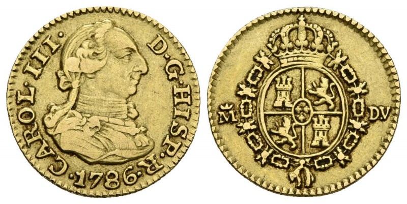 CARLOS III. 1/2 Escudo. 1786. Madrid DV. Cal-778. Au. 1,69g. MBC-/MBC.