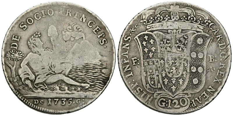 CARLOS III. 120 Grana (1 Piastra). 1735. Nápoles F-B/A, G-H. Vti. 145; Km#147. A...