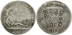 CARLOS III. 120 Grana (1 Piastra). 1735. Nápoles F-B/A, G-H. Vti. 145; Km#147. Ar. 24,81g. BC+.