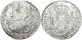 CARLOS IV. 8 Reales. 1796. Guatemala M. Cal-627. Ar. 24,66g. Oxidaciones marinas. BC+. Escasa.