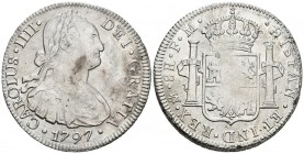 CARLOS IV. 8 Reales. 1797. México FM. Cal-691. Ar. 25,29g. Oxidaciones marinas. MBC-.