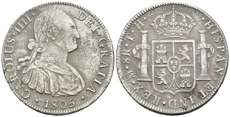CARLOS IV. 8 Reales. 1805. México TH. Cal-703. Ar. 25,79g. Oxidaciones marinas. ...