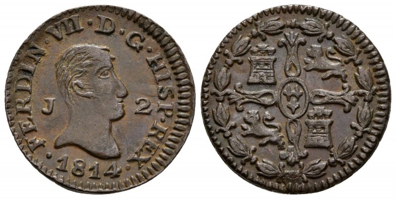 FERNANDO VII. 2 Maravedís. 1814. Jubia. Cal-1580. Ae. 2,96g. EBC-. Escasa en est...