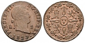 FERNANDO VII. 2 Maravedís. 1829. Segovia. Cal-1729. Ae. 2,64g. EBC.