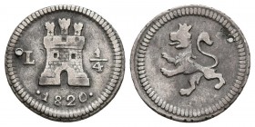 FERNANDO VII. 1/4 Real. 1820. Lima. Cal-1461. Ar. 0,89g. Pequeña perforación. MBC-.