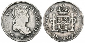 FERNANDO VII. 1 Real. 1817. Guatemala M. Cal-1120. Ar. 3,30g. MBC.