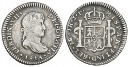 FERNANDO VII. 1 Real. 1814. Lima JP. Cal-1133. Ar. 3,27g. MBC-/MBC.
