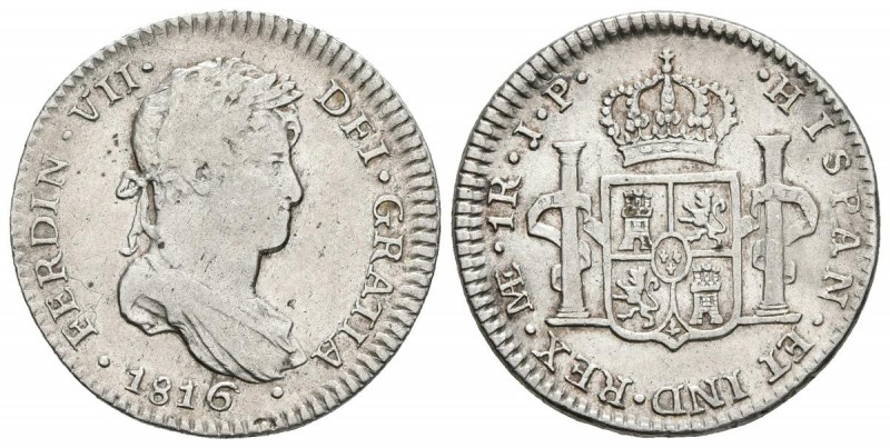 FERNANDO VII. 1 Real. 1816. Lima JP. Cal-1135. Ar. 3,47g. MBC/MBC+.