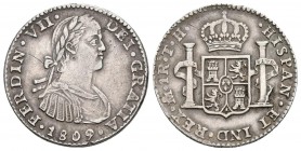 FERNANDO VII. 1 Real. 1809. México TH. Busto imaginario. Cal-1161. Ar. 3,37g. Rayita en anverso. MBC+.