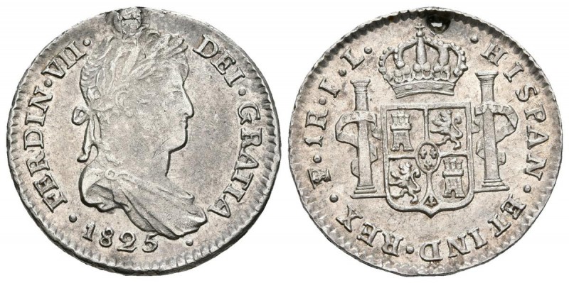 FERNANDO VII. 1 Real. 1825. Potosí JL. Cal-1204. Ar. 3,29g. Perforación a las 12...