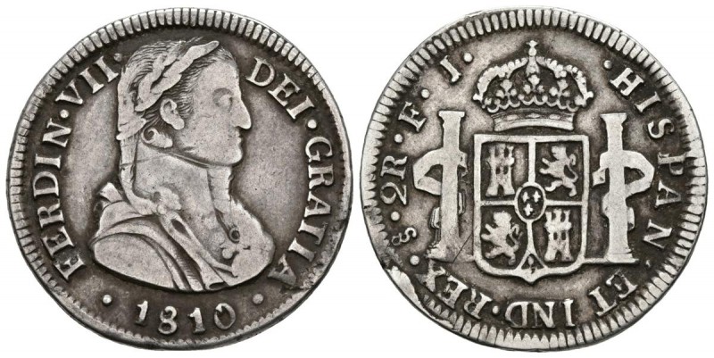 FERNANDO VII. 2 Reales. Santiago FJ. Busto almirante. Casaca sin botones. Cal-10...