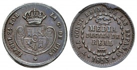 ISABEL II. 1/2 Décima de Real. 1853. Segovia. Cal-586. Ae. 1,88g. Bonito color. EBC.