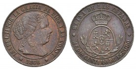 ISABEL II. 1/2 Céntimo de escudo. 1866. Barcelona OM. Cal-669. Ae. 1,29g. EBC.
