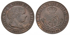 ISABEL II. 1/2 Céntimo de escudo. 1867. Segovia OM. Cal-677. Ae. 1,33g. EBC+.