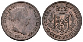 ISABEL II. 10 Céntimos de real. 1855. Segovia. Cal-601. Ae. 3,88g. MBC+.