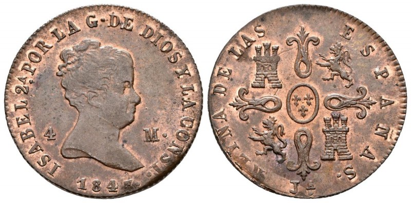 ISABEL II. 4 Maravedís. 1847. Jubia. Cal-517. Ae. 4,27g. Brillo original. EBC+.