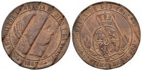 ISABEL II. 2 1/2 Céntimos de Escudo. 1867. Jubia OM. Cal-644. Ae. 6,24g. Desmonetizada. MBC+.
