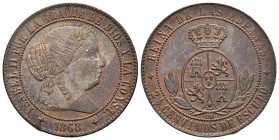 ISABEL II. 2 1/2 Céntimos de escudo. 1868. Jubia OM. Cal-645. Ae. 6,20g. EBC.