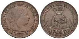 ISABEL II. 2 1/2 Céntimos de escudo. 1868. Sevilla OM. Cal-650. Ae. 6,25g. EBC-.