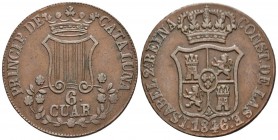 ISABEL II. 6 Cuartos. 1846. Barcelona. Flores de 7 pétalos. Cal-698. Ae. 14,43g. MBC.