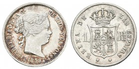 ISABEL II. 1 Real. 1859/7. Madrid. Cal-421 var. Ar. 1,25g. Bonita pátina. EBC.