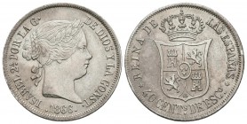 ISABEL II. 40 Céntimos de Escudo. 1866. Madrid. Cal-338. Ar. 5,16g. EBC-/MBC+.