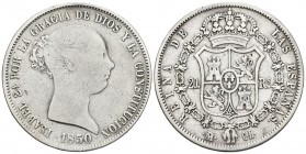 ISABEL II. 20 Reales. 1850. Madrid CL. Cal-170. Ar. 25,49g. BC/MBC-.