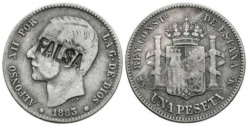 ALFONSO XII. 1 Peseta. 1883 *__-83. Madrid MSM. Falsa de época, retirada por el ...