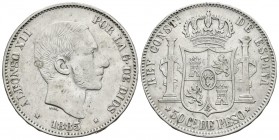 ALFONSO XII. 50 Centavos de Peso. 1885. Manila. Cal-86. Ar. 12,90g. MBC/MBC+.
