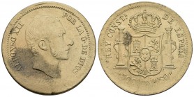 ALFONSO XII. 50 Centavos de Peso. 1880. Manila. Prueba en latón realizada con posterioridad. Reverso coincidente levemente calcado en anverso. Cal-No ...