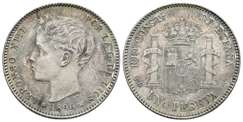 ALFONSO XIII. 1 Peseta. 1896 *18-96. Madrid PGV. Cal-41. Ar. 5,01g. EBC+.