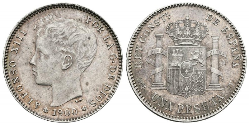ALFONSO XIII. 1 Peseta. 1900 *19-00. Madrid SMV. Cal-44. Ar. 5,02g. EBC.