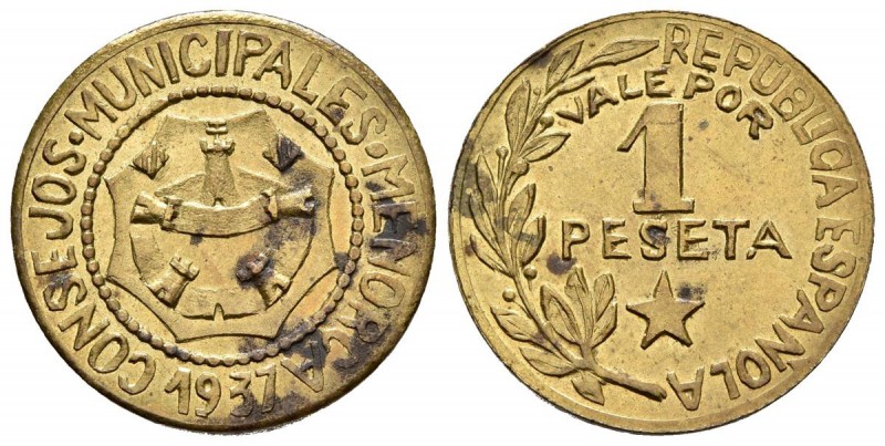 MENORCA. 1 Peseta. 1937. Vti L9. Ln. 3,30g. EBC+.