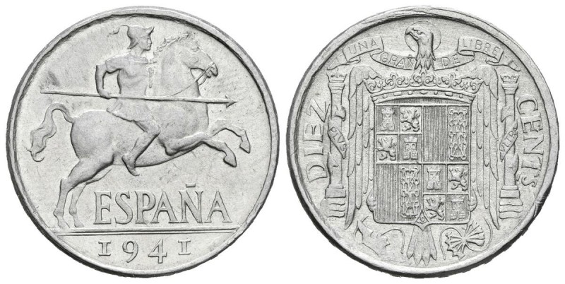 ESTADO ESPAÑOL. 10 Céntimos. 1941. Madrid. Reverso PLVS. Cal-129. Al. 1,84g. EBC...