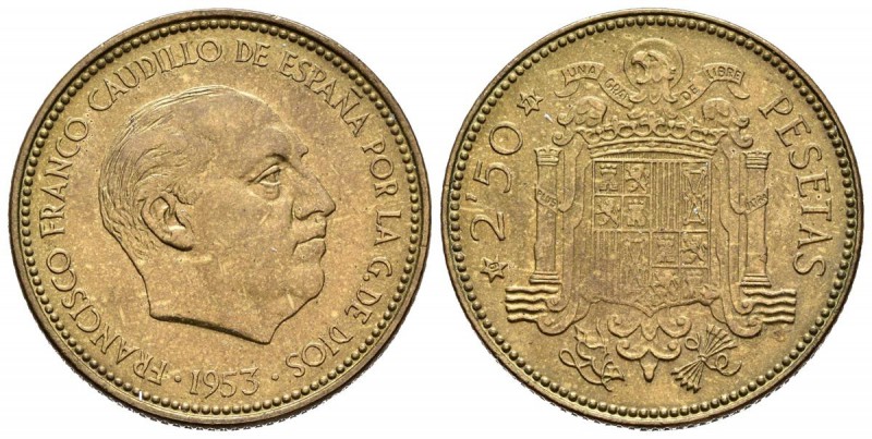 ESTADO ESPAÑOL. 2,50 Pesetas. 1953 *19-71. Procedente de la tira. De F.N.M.T. Ca...