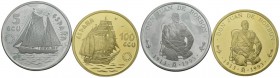 CONTEMPORANEO. Conjunto de 2 monedas de Ecu, conteniendo: 100 Ecu. 1993. Madrid. Au. 34,55g; 5 Ecu. 1993. Madrid. Ar. 33,62g. PROOF. Las 2 monedas con...