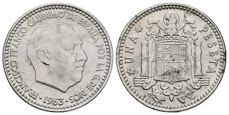 ESTADO ESPAÑOL. 1 Peseta. 1963 *19-65. Acuñada sobre cospel de Niquel. Ni. 3,70g...