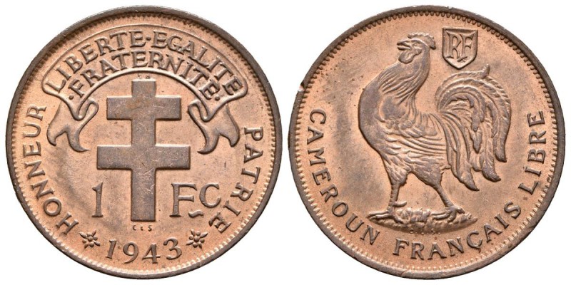 CAMERUN. 1 Franc. 1943. Km#5. Ae. 5,41g. Marquitas. SC-.