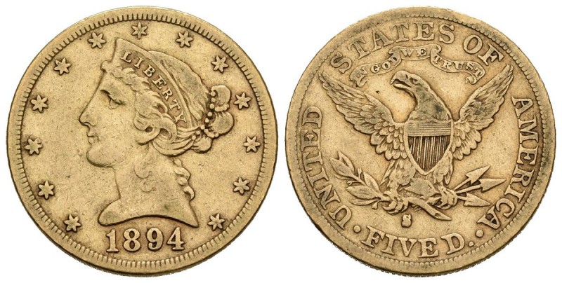 ESTADOS UNIDOS. 5 Dollars. 1894. San Francisco S. Au. 8,23g. MBC-.