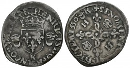 FRANCIA. Enrique II. Douzain aux croissants. 1550 K (Bordeaux). Dy.997; C.1305; L.835; Sb.4380. Ar. 2,39g. MBC.