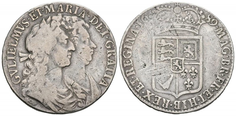 GRAN BRETAÑA. 1/2 Crown. 1689. Km#472.1. Ar. 14,74g. MBC.